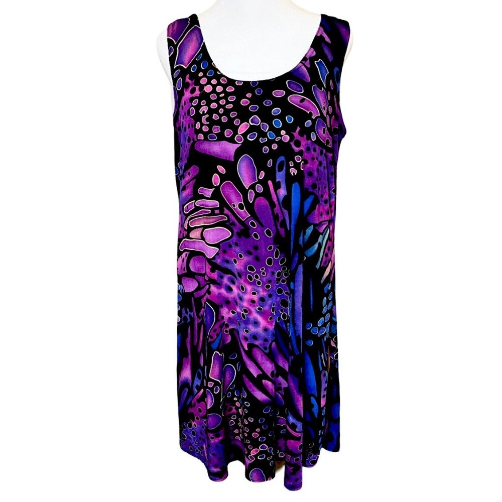 Jostar 90s Vintage Butterfly Print Slinky Tank Dress in Purple and Black Size L - Picture 3 of 7